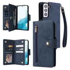 Per Samsung Galaxy S22 Fibbia di Fivet Fibbia 9 carte Custodia cellulare a tre pieghe (blu)