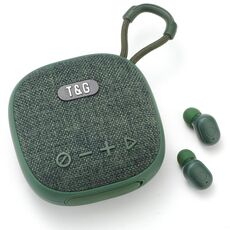 T&G TG-813 Auricolare altoparlante Bluetooth TWS 2 in 1 con scatola di ricarica (verde)