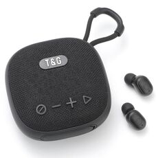 T&G TG-813 Auricolare altoparlante Bluetooth TWS 2 in 1 con scatola di ricarica (nero)