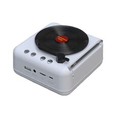 Manovo H3 Mini altoparlante Bluetooth a forma di giradischi in vinile retrò, colore: bianco