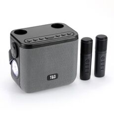 T&G TG545DK Altoparlante Bluetooth wireless KTV portatile con doppio microfono domestico con torcia (grigio)