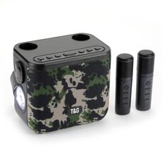 T&G TG545DK Altoparlante Bluetooth wireless KTV portatile con doppio microfono domestico con torcia (mimetico)