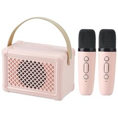 Altoparlante Bluetooth portatile Home Mini Karaoke Audio, Stile: doppio microfono + altoparlante (rosa)