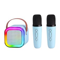 Altoparlante intelligente con microfono integrato per telefono cellulare portatile wireless per karaoke da esterno, stile: con doppio microfono blu