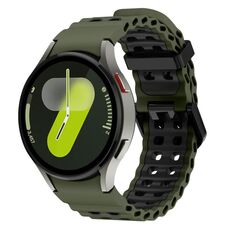 Cinturino in silicone bicolore con doppia fila di fori per Samsung Galaxy Watch 7 da 40/44 mm (verde militare e nero)