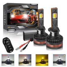 Lampadina per fari a LED per auto con telecomando a tre colori H1, confezione da 2, 60 W, 8000 lm, 6000 K