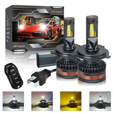 Lampadina per fari a LED per auto H4, confezione da 2, 60 W, 8000 lm, 6000 K, tre colori, con telecomando