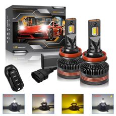 H11 2 pezzi/confezione 60W 8000LM 6000K Lampadina per fari a LED per auto con telecomando a tre colori