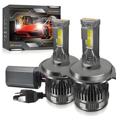 Lampadina per fari a LED a doppio tubo di rame H4, confezione da 2, 50 W, 6000 LM, 6000 K (colore pistola).