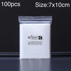 100 sacchetti con chiusura lampo stampati con etichetta ambientale a doppio strato, dimensioni: 7 x 10 cm, 12 fili