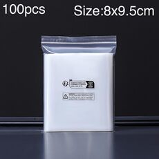 100 sacchetti con chiusura lampo stampati con etichetta di avvertenza ambientale a doppio strato, dimensioni: 8 x 9,5 cm, 12 fili