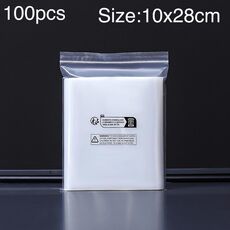 100 sacchetti con chiusura lampo stampati con etichetta ambientale a doppio strato, dimensioni: 10 x 28 cm, 12 fili
