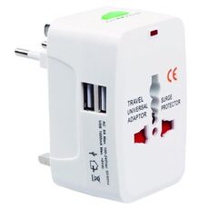 Convertitore universale da viaggio multifunzione 110-250 V con doppia interfaccia USB, spina EU / UK / US / AU (bianco)