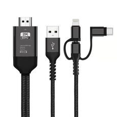 Cavo 3 in 1 Micro USB + USB-C / Type-C + 8 pin a HDMI HDTV (nero)
