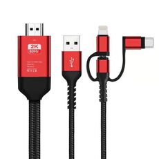 Cavo 3 in 1 Micro USB + USB-C / Type-C + 8 pin a HDMI HDTV (rosso)
