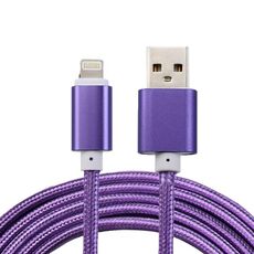Cavo dati / caricabatterie da 8 pin a USB 2.0 con testina in metallo da 2 m 84 core, Cavo dati / caricabatterie da 8 pin a USB 2.0 con testa in metallo intrecciato da 2 m 84 core (viola)