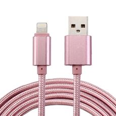 Cavo dati / caricabatterie da 8 pin a USB 2.0 con testina in metallo da 2 m 84 core, Cavo dati / caricabatterie da 8 pin a USB 2.0 con testa in metallo intrecciato da 2 m 84 core (oro rosa)