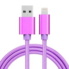 Cavo dati / caricabatterie da 8 pin a USB con testina in metallo da 1 m 3A, Cavo dati/caricabatterie da 8 pin a USB con testa in metallo intrecciato da 1 m 3A (viola)