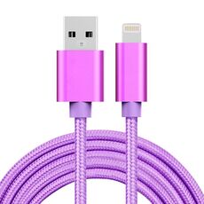 Testa di metallo in metallo in tessuto 3A 8 PIN al cavo dati della carica USB, lunghezza del cavo: 2m (viola)