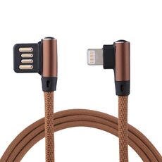 Cavo di ricarica per sincronizzazione dati in nylon a doppio gomito con uscita da 1 m 2,4 A da USB a 8 pin, Cavo di ricarica per sincronizzazione dati in nylon intrecciato con design a doppio gomito da 1 m 2,4 A in uscita da USB a 8 pin (caffè)
