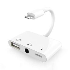 3 in 1 multifunzione 8 pin + 3,5 mm + USB 3.0 OTG a 8 pin maschio adattatore di ricarica rapida e musica audio e scheda di lettura (bianco)