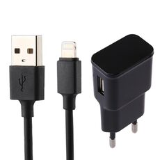 Caricabatterie USB di identificazione Intellgent 5V 2.1A con cavo di ricarica da 1M a 8 pin USB a 8 Pin, spina UE, Per iPhone 5V 2.1A Caricatore USB di identificazione intelligente con cavo di ricarica da USB a 8 pin da 1 m, spina europea (nero)
