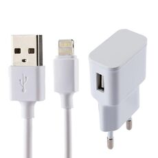 Caricabatterie USB di identificazione Intellgent 5V 2.1A con cavo di ricarica da 1M a 8 pin USB a 8 Pin, spina UE, Per iPhone 5V 2.1A Caricatore USB di identificazione intelligente con cavo di ricarica da USB a 8 pin da 1 m, spina europea (bianco)