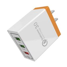 AR-QC-03 Caricabatteria da viaggio per caricabatterie rapido con 3 porte USB 2.1A, spina americana (arancione)
