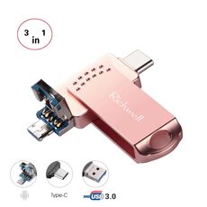Richwell 3 in 1 128G Type-C + Micro USB + USB 3.0 Metal Flash Disk con funzione OTG (oro rosa)