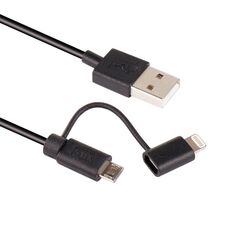 1m MFI 2 in 1 8 pin + micro USB 2.0 Maschio a USB Sincronizzazione dei dati Cavo di ricarica (Nero)