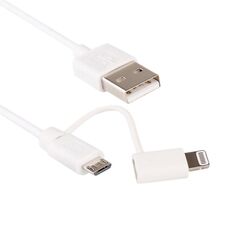 1m MFI 2 in 1 8 pin + micro USB 2.0 Maschio a USB Sincronizzazione dei dati Cavo di ricarica (bianco)