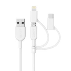 Anker 3 in 1 8 pin + micro USB + USB-C / Type-C Interfaccia Cavo di dati certificato MFI (White)