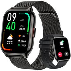 Smartwatch sportivo quadrato con doppio cinturino per monitoraggio della salute dell'ossigeno nel sangue/sonno/frequenza cardiaca (acciaio nero + silicone nero)