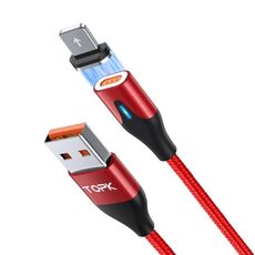 TOPK AM63 Cavo dati di ricarica rapido magnetico intrecciato da 1 m USB a 8 pin in metallo piatto (rosso)