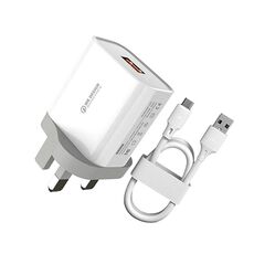 Caricabatterie rapido WK WP-U57 da 18 W con velocità QC3.0 + cavo dati da USB a tipo C/USB-C, tipo di spina: spina UK