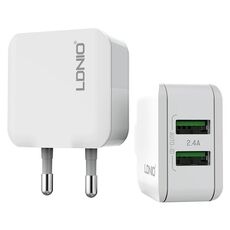 LDNIO A2201 2.4A Doppia testina di ricarica USB Caricabatterie adattatore per telefono cellulare a carica diretta con cavo dati a 8 pin (spina europea)