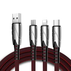 KO51 1.2m 3 in 1 USB a 8 PIN + USB-C / Type-C + Micro USB Cavo di tessuto Squalo USB (nero)