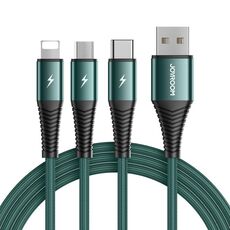 Lavoroom S-1230G4 3A 3 in 1 USB a 8 Pin + micro USB + Type-C / USB-C Cavo di ricarica rapida Lunghezza del cavo: 1,2 m (verde)