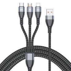 ADC-138 66W 3 in 1 USB a 8 PIN + Micro USB + USB-C / Type-C Cavo dati intrecciato a ricarica rapida, lunghezza del cavo: 1,2 m (grigio)