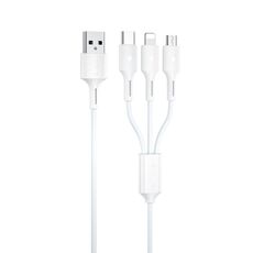 WK WDC-137 3 in 1 USB a micro USB / 8 Pin + USB-C / Type-C 3A Cavo di ricarica veloce (bianco)