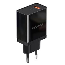 AWEI C-980 18W PD USB-C / TYPE-C + QC 3.0 Interfaccia USB Caricabatterie da viaggio a ricarica veloce, spina UE (nero)