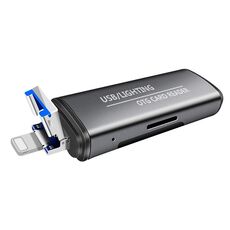 118 2 in 1 Interfacce USB + 8 pin Disco flash USB / Scheda di memoria Lettore di schede OTG per sistema IOS Telefono cellulare / computer (grigio scuro)