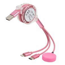 Per iPhone / Apple Watch 3 in 1 8 pin + Type-C / USB-C + Base di ricarica magnetica Cavo di ricarica telescopico multifunzione, lunghezza: 1 m (rosa)
