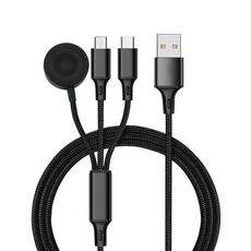 Per iPhone / Apple Watch 3 in 1 8 pin + Type-C / USB-C + Base di ricarica magnetica Cavo di ricarica multifunzione, lunghezza: 1 m (nero)
