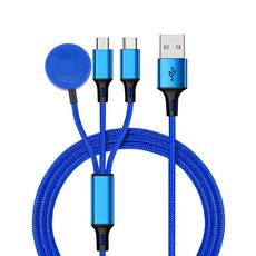 Per iPhone / Apple Watch 3 in 1 8 pin + Type-C / USB-C + Base di ricarica magnetica Cavo di ricarica multifunzione, lunghezza: 1 m (blu)