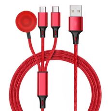 Per iPhone / Apple Watch 3 in 1 8 pin + Type-C / USB-C + Base di ricarica magnetica Cavo di ricarica multifunzione, lunghezza: 1 m (rosso)