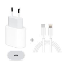 Caricabatterie da viaggio 2 in 1 PD da 18 W con interfaccia USB-C / Type-C + 3A PD3.0 Set di cavi dati per ricarica rapida da USB-C / Type-C a 8 pin, lunghezza cavo: 1 m (spina europea)
