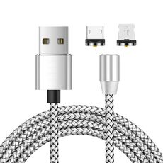 Cavo di ricarica intrecciato in nylon con interfaccia magnetica in metallo 2 in 1 da USB a 8 pin + micro USB, lunghezza: 1 m (argenteo)