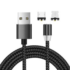 Cavo di ricarica intrecciato in nylon con interfaccia magnetica in metallo 2 in 1 da USB a 8 pin + micro USB, lunghezza: 1 m (nero)