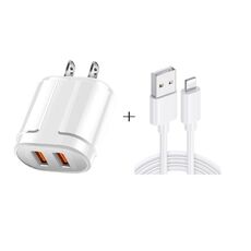 Caricatore da viaggio portatile doppio USB + cavo dati da USB a 8 pin da 1 metro, spina americana (bianco)